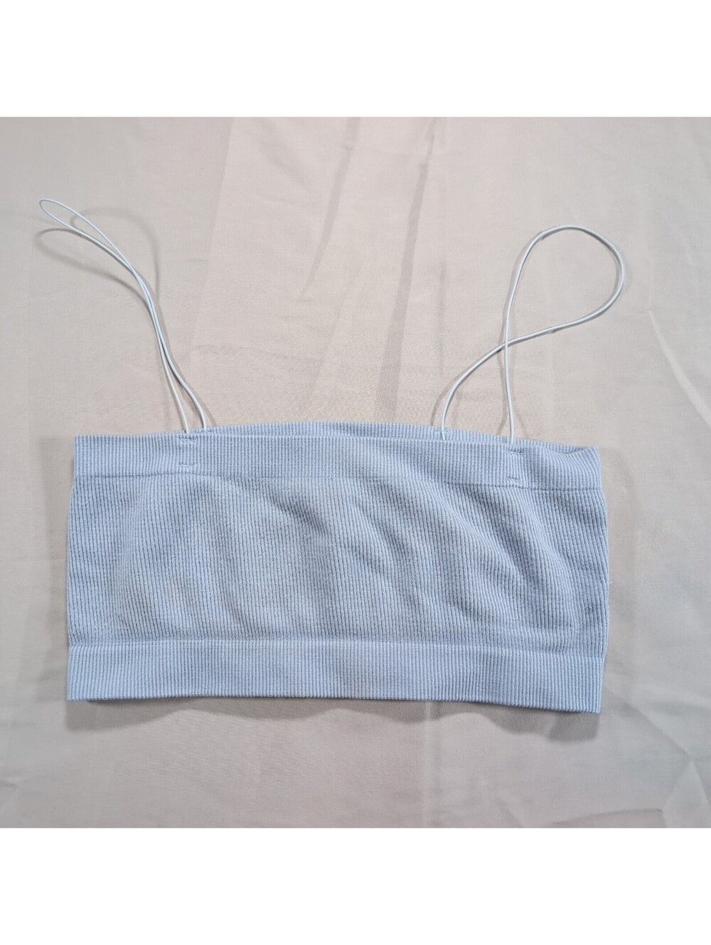 Free People Light Blue Ribbed Knit Crop Tank Top with Spaghetti Straps